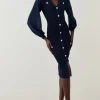 Military Rib Knit Georgette Sleeve Midi Dress