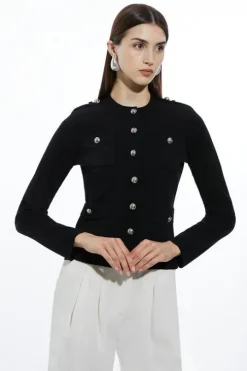 Military Trim Knitted Four Pocket Jacket