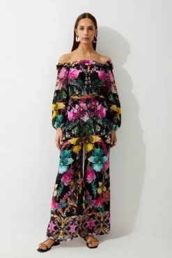 Mirrored Tropical Viscose Georgette Beach Pants