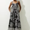 Mono Floral Printed Viscose Woven Strappy Jumpsuit