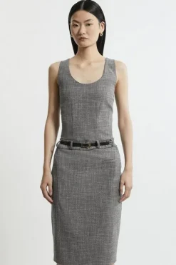 Mono Textured Seam Detail Tailored Midi Dress