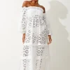 Off Shoulder Eyelet Maxi Beach Woven Dress