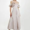 Off The Shoulder Taffeta Ruffle Woven Maxi Dress