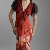 Ombre Floral Ruffle Sleeve Button Through Maxi Dress