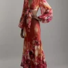 Ombre Floral Tie Front Woven Blouse