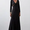 Ooto Sheer Panelled Long Sleeve Woven Maxi Dress