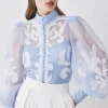 Organdie Applique Buttoned Woven Blouse