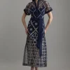 Organdie Crystal Embellished Tie Waist Woven Maxi Dress