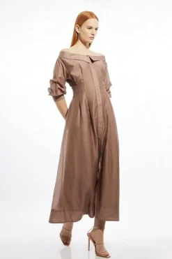 Organdie Dropped Shoulder Woven Shirt Dress