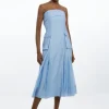 Organdie Slub Utility Detail Bandeau Woven Maxi Dress