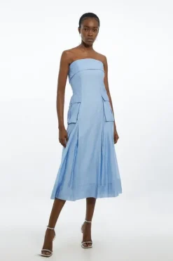 Organdie Slub Utility Detail Bandeau Woven Maxi Dress