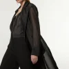 Organza And Satin Mix Tailored Sheer Trench Coat