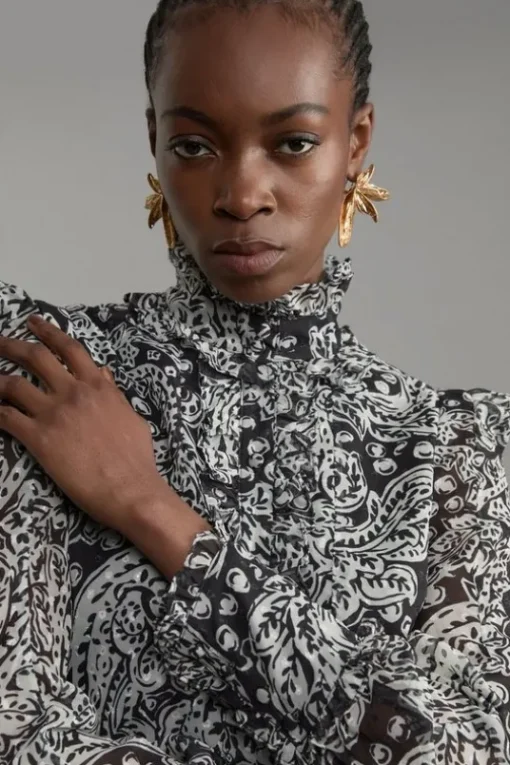 Paisley Crinkle Pleat Georgette Woven Blouse