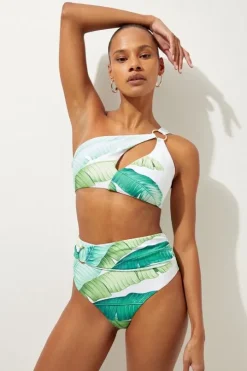 Palm Print High Waisted Bikini Bottoms