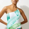 Palm Print One Shoulder Cut Out Swimsuit