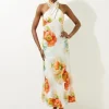 Petite Abstract Floral Printed Jersey Crepe Twist Neckline Maxi Dress