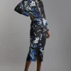 Petite Abstract Swirl Printed Jersey Crepe Maxi Shirt Dress