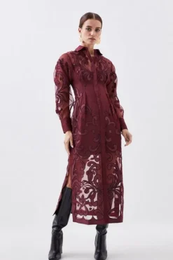 Petite Applique Organdie Woven Midi Shirt Dress