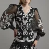 Petite Applique Organdie Buttoned Woven Mini Dress