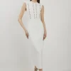 Petite Bandage Figure Form Military Detail Maxi Dress