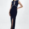 Petite Bandage Figure Form Knit Embellished Maxi Dress