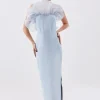 Petite Bandage Figure Form Knit Organza Frill Midaxi Dress