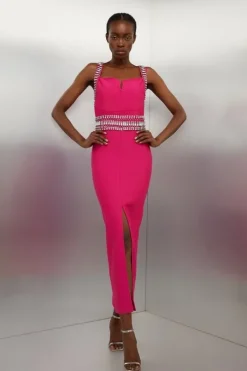 Petite Bandage Figure Form Knit Embellished Maxi Dress