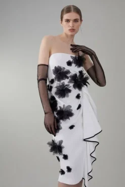 Petite Bandeau Flower Applique Midi Dress