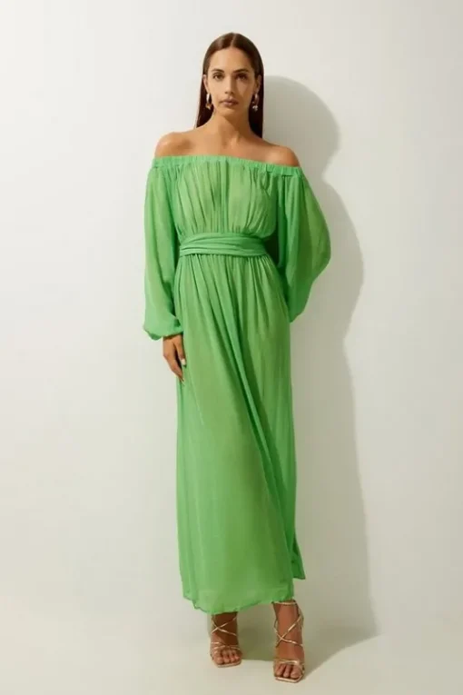 Petite Beach Off The Shoulder Woven Maxi Dress