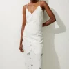 Petite Beaded Cotton Organdie Cutwork Woven Strappy Midi Dress