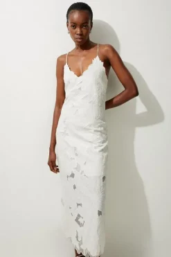 Petite Beaded Cotton Organdie Cutwork Woven Strappy Midi Dress