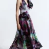 Petite Blurred Floral Organdie Rosette Detail Midaxi Dress