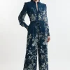 Petite Border Print Viscose Piped Woven Wide Leg Pants