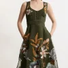 Petite Botanical Embroidery Organdie Strappy Woven Dress