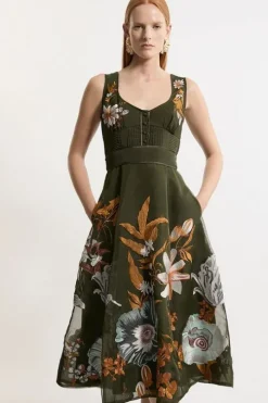 Petite Botanical Embroidery Organdie Strappy Woven Dress