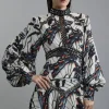 Petite Butterfly Print Lace Insert Trim Woven Mini Dress