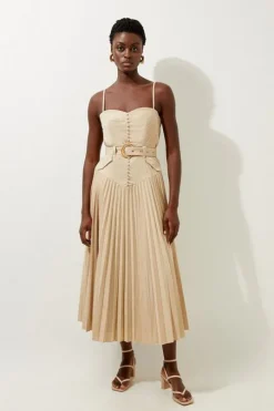 Petite Button Detail Strappy Woven Midi Dress