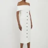 Petite Clean Tailored Off The Shoulder Button Through Midi Dress