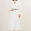 Petite Clean Tailored Pleat Detail Full Skirted Shirt Dress