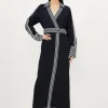 Petite Collared Contrast Twill Woven Belted Midaxi Dress
