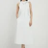 Petite Compact Stretch Bow Tie Neck Full Skirted Midi Dress