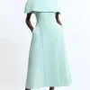 Petite Compact Stretch Cape Sleeve Full Skirt Tailored Midaxi Dress