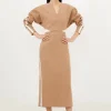 Petite Compact Stretch Contrast Panel Tailored Midi Dress