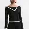 Petite Compact Stretch Contrast Tipped Asymmetric Jacket