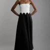 Petite Compact Stretch Color Block Tailored Bandeau Midi Dress