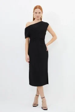 Petite Compact Stretch Drop Shoulder Tailored Midi Dress