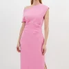 Petite Compact Stretch Drop Shoulder Tailored Midi Dress