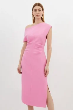 Petite Compact Stretch Drop Shoulder Tailored Midi Dress