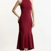 Petite Compact Stretch Essential Tailored High Neck Dip Hem Midi Dress