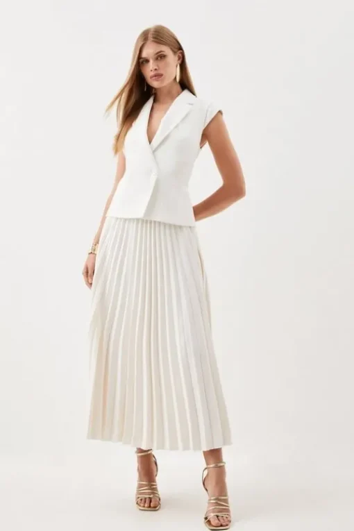 Petite Compact Stretch Insert Panel Soft Skirt Tailored Midi Dress